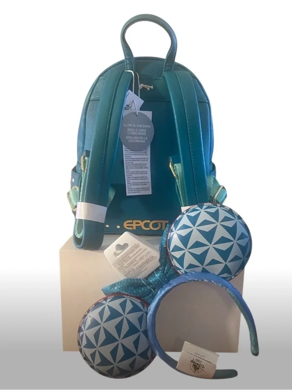 Loungefly Viva Topolino Blue and Orange Mini Backpack with Sequined Ear Headband